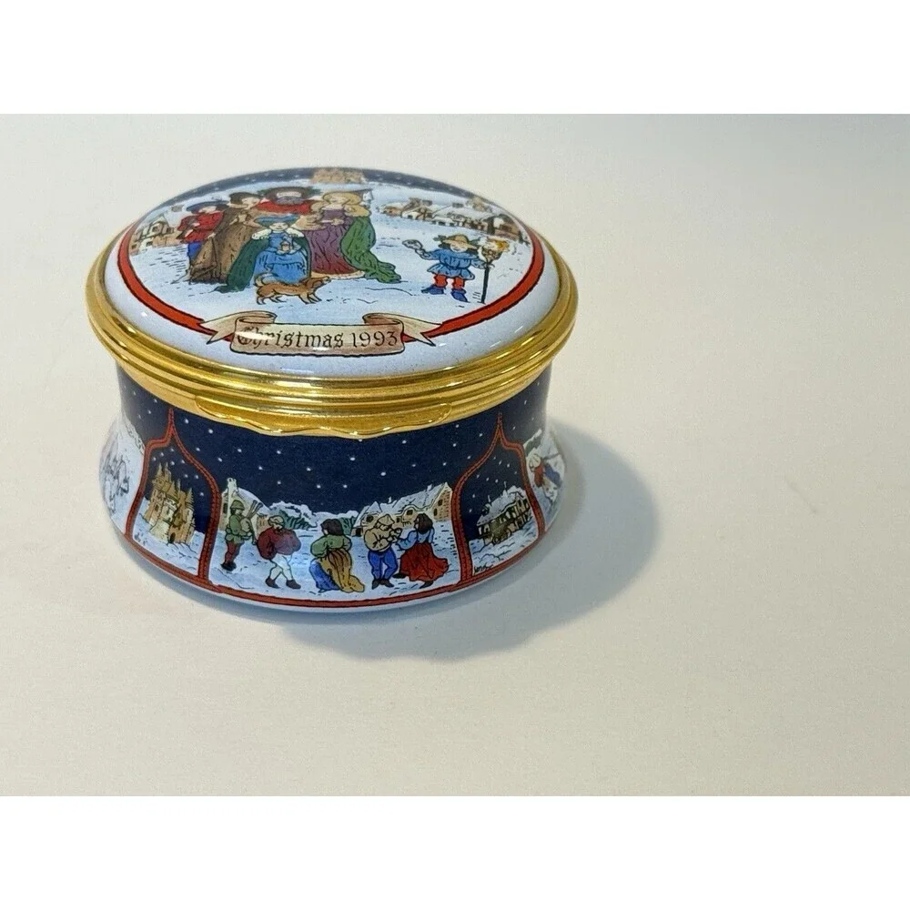 Vtg Halcyon Days Enamel Box English Christmas Limited Edition 1993 Original Box